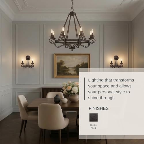 Image of Quoizel Noble 14 inch Traditional Wall Sconce, Rustic Black | 2-Light, Solid Wood Accents, Old World European Style, E12 Bulb