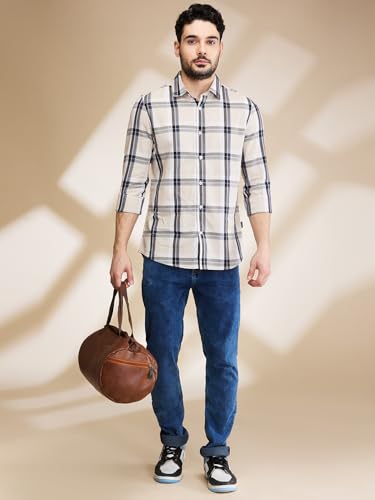Image of Being Human Beige Slim Fit Regular Collar Men's Shirt Clothing