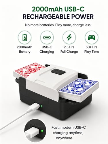 Image of Automatic Card Shuffler for Poker & UNO, 2-Deck Electric Low Noise Battery Operated Machine, Portable Professional Shuffling Tool for Home Game Night & Blackjack,Black