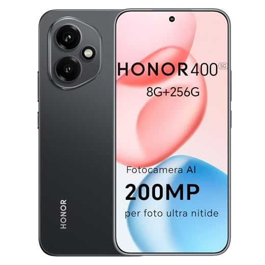 HONOR 400 Smartphone 5G Dual SIM NFC, 8GB/256GB, 200MP with AI Camera, 6.55 inch AMOLED Eye-Care Display 5000nit, 5300 mAh, Snapdragon 7 Gen 3, Android 15, Midnight Black, [Italian Version]