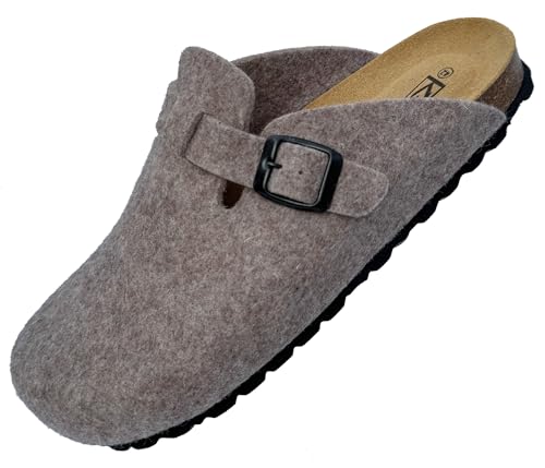 GONKOS®, Zuecos de Lana Virgen, Plantilla Anatómica de Piel y Corcho Natural, Zuecos de Fieltro, Pantuflas Fieltro Hombre y Mujer, Zapatillas Casa de Calidad, Hechas a Mano en España,Color Cacao nº40