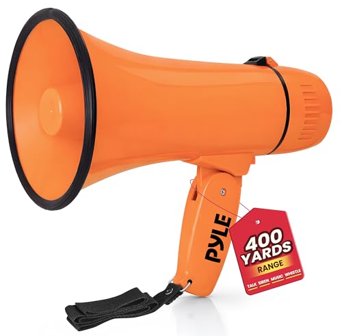 Pyle Megaphone Speaker with Siren Bullhorn 20W with Loud Speaker For Music Whistle and Record Cheer Megaphones For Soccer Coach and Football Game Day Essentials