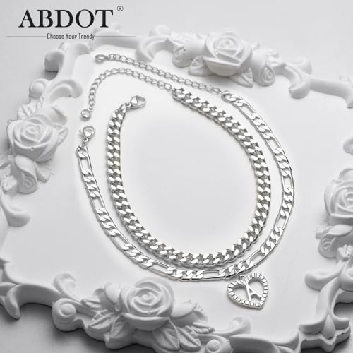 Image of Dainty Gold Ankle Bracelets for Women 14K Gold Plated Heart Initial Anklets for Women Stackable Cuban Figaro Chains Women's Anklets Anklets for Women Waterproof