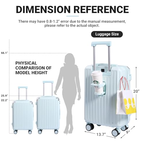 YANQIAO Carry-on Luggage with Cup Holder & USB Charging Port, Hard Side Luggage with Spinner Wheels, Lightweight Luggage for Travel, Business の商品画像 1