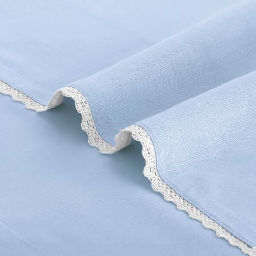Image of FINGERCRAFT Lace Trim Cloth Napkins Set of 6, 20x20 Inch Cotton Linen Blend Dinner Napkins, Reusable Washable Table Napkins for Wedding, Farmhouse Dining, Parties & Home Decor (Sky Blue)