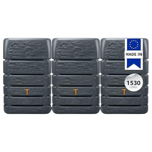 4rain Slim Stone DÉCOR Kit Recuperateur d Eau de Pluie 1530L Graphite – 3X Cuve Murale 510L avec Connecteur et Robinet – Récupérateur d’Eau de Pluie...