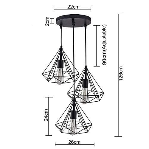 Image of Vintage Black Metallic Hanging Pendant Ceiling Lamp, for Bedroom, Living Room, Hotel, Cafe, Balcony Decor (Black Diamond Set)
