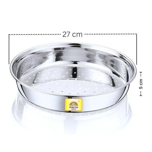 Image of Rakesh Gold Stainless Steel Colander & Strainer for Kitchen Use - Multi-Use Channi /Steel Chalni with Holes for Washing Rice, Fruits, Vegetables & Wheat (Regular Size) (Large Size, Hole CHALNI)