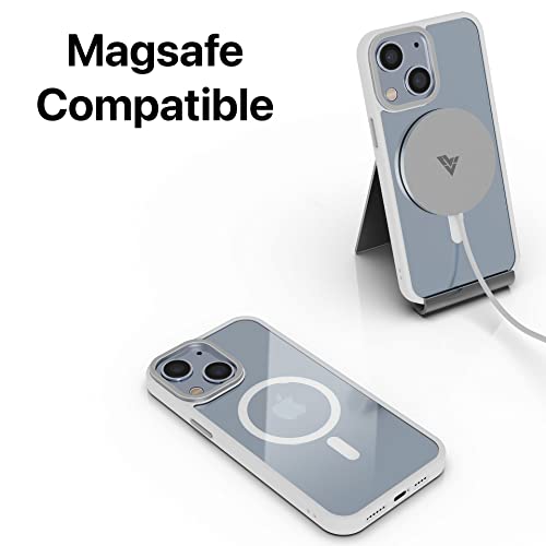 Image of Vaku Luxos Clear Armor MagPro for iPhone 14 Plus Cover Case, Shockproof, Scratch Resistant, Slim, Thin, Military-Grade Metal Ring Camera Protection, Compatible with MagSafe Back Cover - White