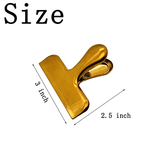 8 Pack Metal Chip Clips, 3 Inch Wide Stainless Steel Heavy Duty Food Bag Clips, Gold - Image 2