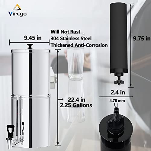 Virego Gravity-Fed Water Filter System, 2.25 Gallon Gravity Fed Water Filter System Certified By Nsf/Ansi 42 Certification With 2 Packs (Bb)9-2 High Efficiency Filters And Metal Water Level Spigot #TOP1