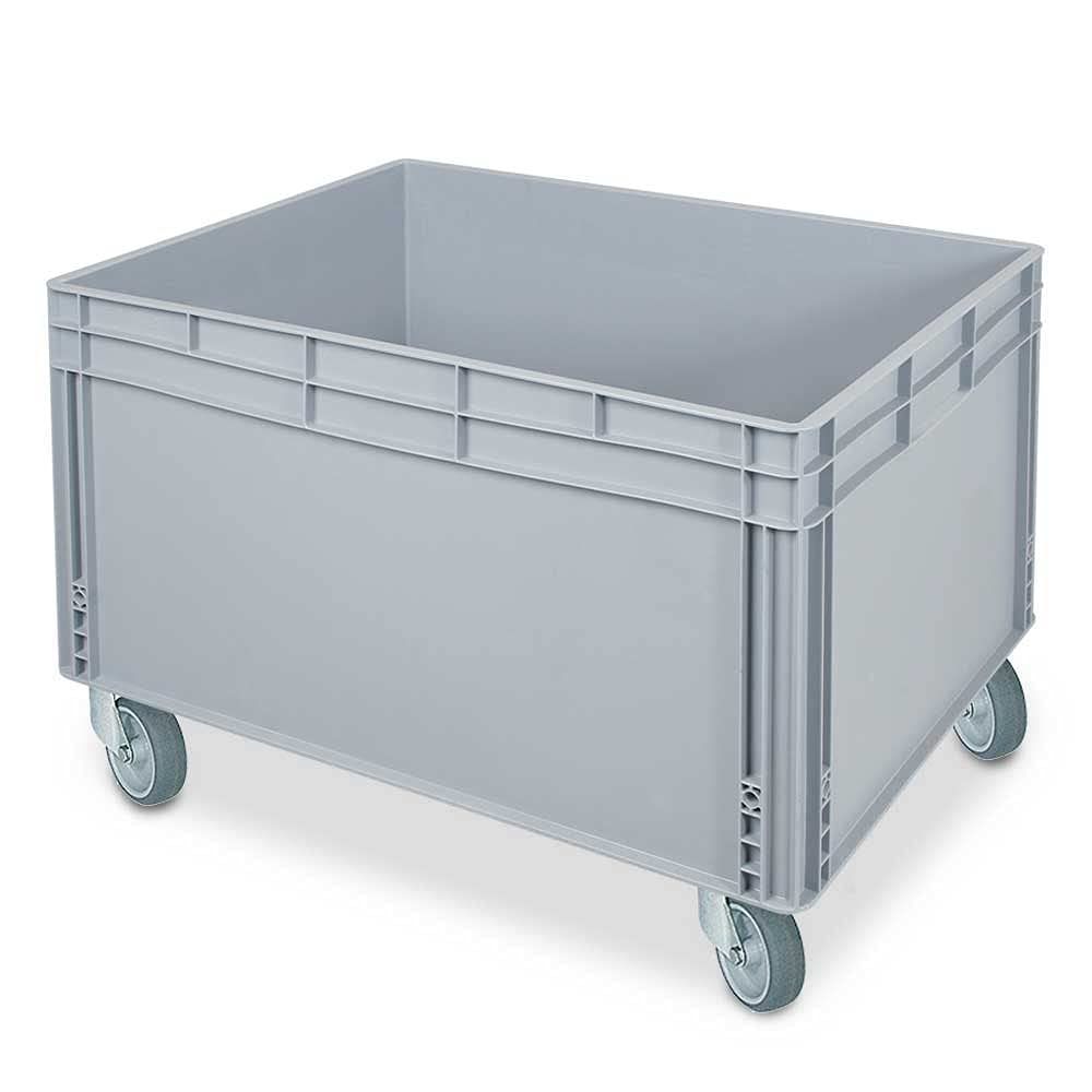 BRB Stapelbehälter mit 2 Griffleisten und 4 Rollen, LxBxH 800 x 600 x 545 mm, grau