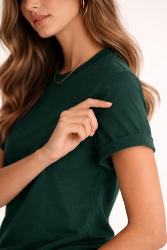 Image of Womens T Shirt Short Sleeve Crew Neck Casual Basic Shirt Soft Cotton Tee Relaxed Fit Lightweight Everyday Women Top Minimalist Style