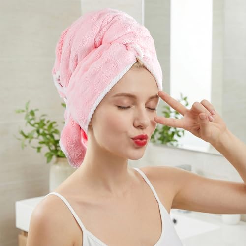 Image of REDKISS 3 Pack Microfiber Hair Towels for Women, Hair Towel Wrap for Long Curly Thick Hair, Quick Dry 280 GSM Hair Drying Towel Wrap with Secure Strap, Soft Anti-Static Microfiber Towels