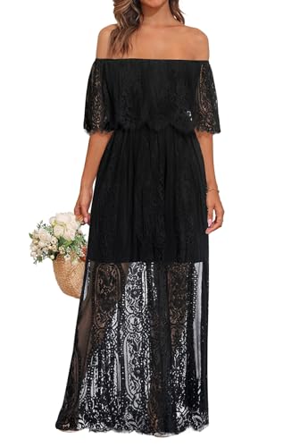 Holipick Black lace Maxi Dress Summer Off Shoulder...
