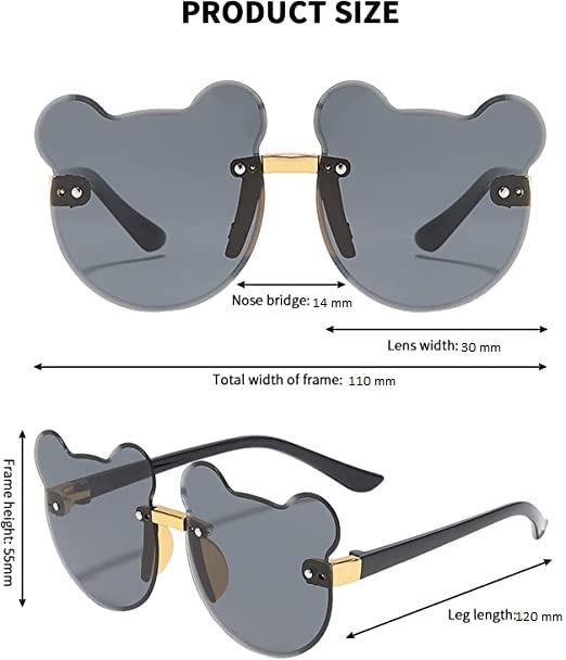 BabyMoon Kids Bear Shaped Summer Non-Polarized Sunglasses Goggles For Girls & Boys (2-6 Years) - Grey - Image 2 thumbnail