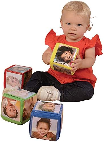 Constructive Playthings Toys Foam Stacking Blocks with Photo Pockets, 4 Piece Set Holds 24 Photos, Ages 12 Months and Up