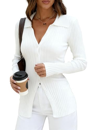 Dressmine Collared Sweaters for Women Polo Fitted Dressy Cardigan Spring