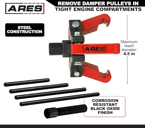 Image of ARES 71002 - Harmonic Balancer Puller Kit - Adjustable 3-Jaw Puller Fits Most Late Model Automobiles & Trucks - Remove Damper Pulleys in Tight Engine Compartments Without Removing The Radiator