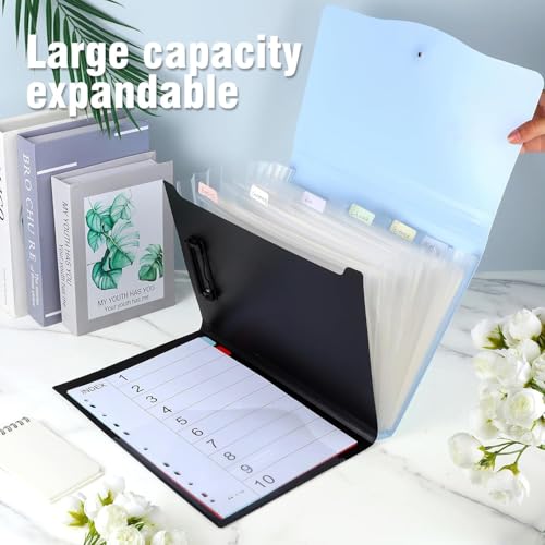 Image of 13 Pocket Expanding File Folder,Portfolio Accordion File Organizer with Interior Pocket and Clip,A4 Letter Size, Paper Document Receipt Folder for Student, Home, Office and Travel (Blue)