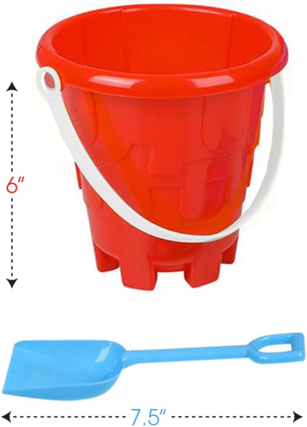 ArtCreativity 6" Beach Bucket and Shovel for Kids (Set of 2) Includes 2 Sand Shovels and 2 Buckets with a Sand Castle Design Inside, Sandcastle Building Toys, Fun Summer Sand Toys for Boys and Girls