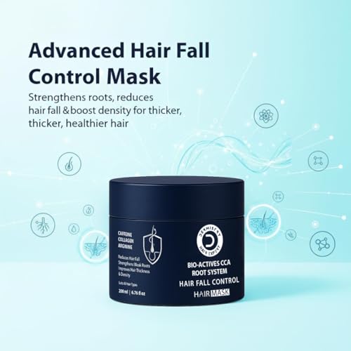 Image of Dermistry Caffeine Collagen Wheat Protein Anti-Hair Fall Control Mask Strengthens Weak Roots Improves Thickness Density Reduces Breakage & Fall for Dry Frizzy Curly All Hair Types Men Women 200ml