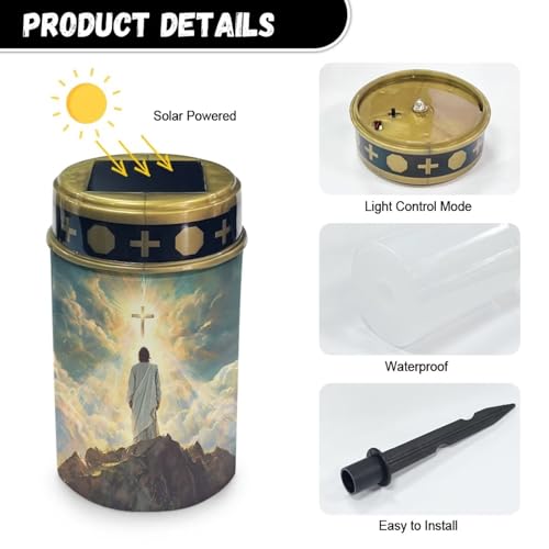 Image of Poceacles 4 Pack Cross Solar Candle Cemetery LED Garden Lights - Outdoor Waterproof with Dusk to Dawn Sensor, God Cross Light