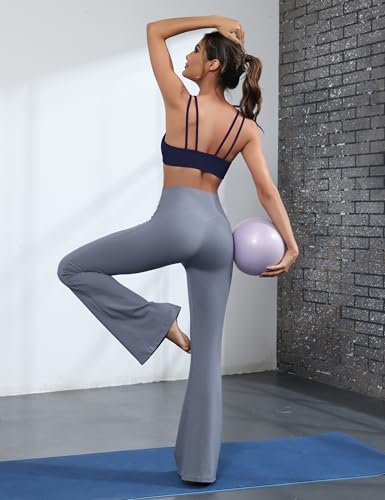 Image of Yoga Sports Workout Bras for Women Seamless Molded Cup Spaghetti Double Strap Bra Wirefree Scoop Neck Tank Top Bras