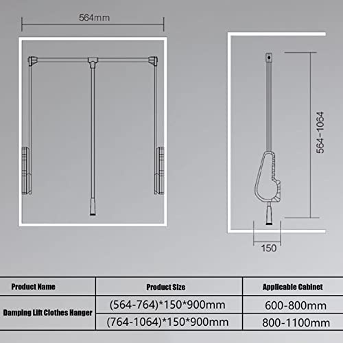 Tringle de penderie rétractable haut de gamme en taille réglable de 764-1064 mm - 3