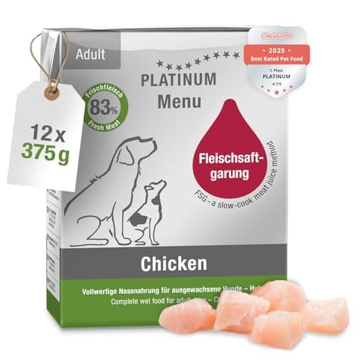 PLATINUM Hundenahrung Adult Huhn 12x375g