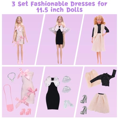 34 Pcs Clothes and Accessories Compatible with 11.5 Inch Girl Dolls, 8 Set Doll Clothes and Fashion Packs, 1 Princess Dress 1 Ballet Skirt 3 Elegant Skirts 7 Tops 3 Pants 8 Shoes 5 Bags 1 Crown - Image 2