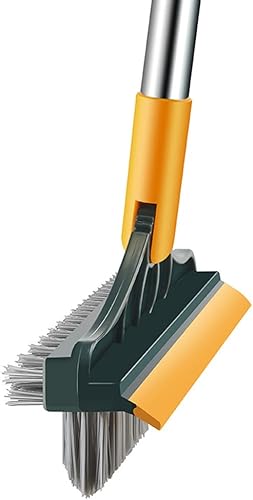 Cepillo 3 en 1 de doble cara para limpiar suelos con mango largo, cepillo de limpieza de suelos con cepillo de limpieza raspador para limpiar baño,