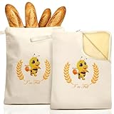 Beeswax Bread Bags, XL Reusable Linen Cotton Sourdough Bread Bag with Sealing Zip for Homemade Bread to Keep Fresh, 2 Pack