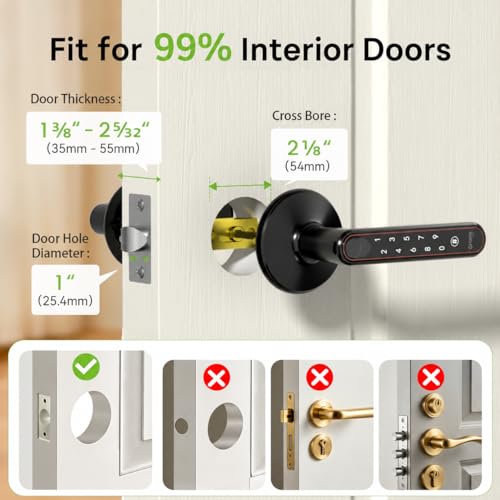 Ghome Smart Fingerprint Door Konb with Lock, 0.2S Fast Unlock, 4-in-1 Keyless Entry Door Lock with Handle, App Control, Passcode & Key, Fingerprint Door Lock for Bedroom, Home, Apartment & Office by GHome Smart - Image 6
