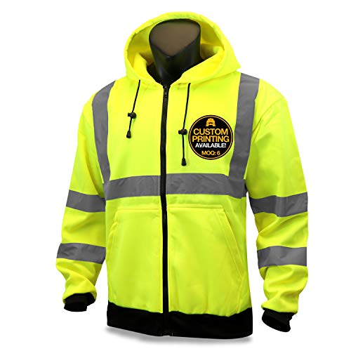 KwikSafety EXTENDED SIZING | PATROL Class 3 Fleece Hoodie | Premium Anti-Pill (No Fuzz Balls) Durable Zipper Construction Work Wear | 360° Hi Vis Reflective ANSI Compliant Safety Jacket | 2XL