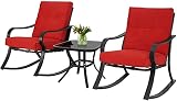 Incbruce 3 Piece Patio Bistro Set Outdoor Rocking Chairs Set, Porch Patio Chairs Set of 2 with Coffe