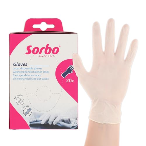 Sorbo Guantes desechables de limpieza de látex, paquete de 20, ta...