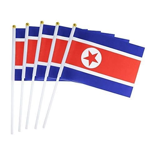 5 Pack North Korea Mini HandHeld Stick Flag,Suitable For Various Holiday Parties,And National Flag Day.