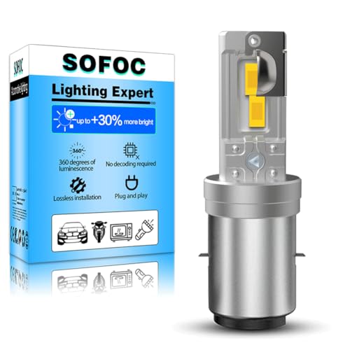 SOFOC BA20D Bulb LED S2 500% Brighter Than Halogen Motorcycle/Car Frontlight Fog Light Yellow DC 12V-18V 60W 4000Lm High Low Beam Design 1Pcs