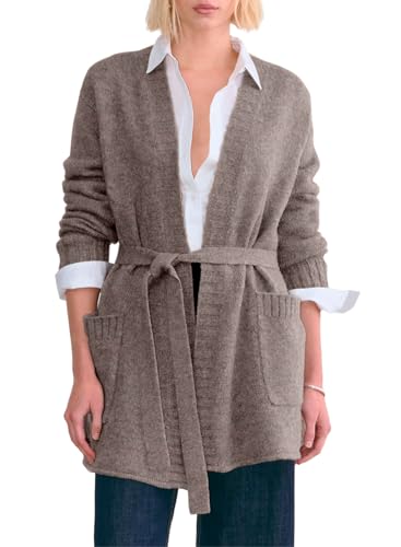 Astylish Womens Open Front Long Sleeve Belted Knit Cardigan Sweaters Trendy 2025 Outwear Coats with Pockets