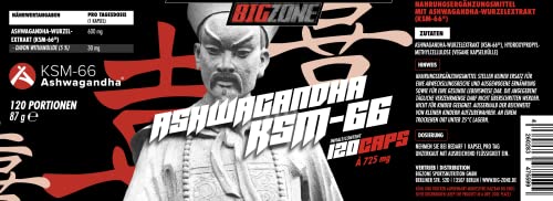 Big Zone Ashwagandha KSM-66® (120 Kapseln) - patentiertes KSM-66® - Vollspektrum -Extrakt mit 5% Withanoliden – Bild 3