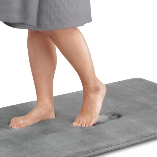 Image of HOMEKART All Purpose Non Slip Anti-Skid Bath Mat - Memory Foam Bathmat Door Mat, Kitchen Runner Super Absorbent - Quick Dry | Water soak (16 inch x 24 inch, Grey) Pack of 3