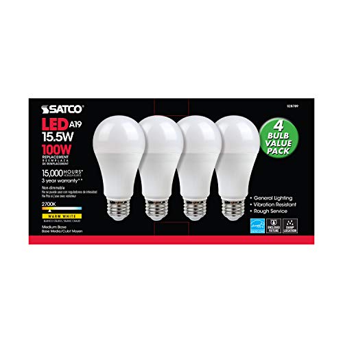 Image of Satco S28789 LED E26 15.5 Watt 100w A19 Replacement LED - 4 Bulbs