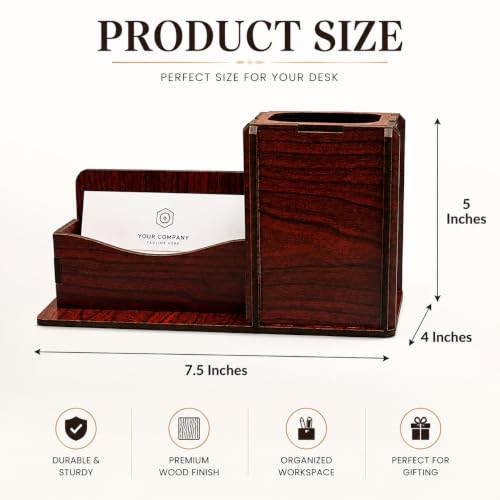 Image of Zesta Wooden Desk Organizer Pen Stand Remote Holder Card Slot | Table Accessory Office Desk Study Room | Pencil Storage Stand Stylish Workspace Decor (Rosewood, Card Holder + Pen Holder)
