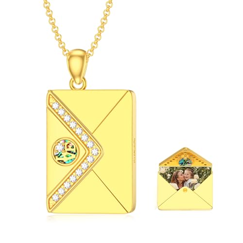 SOULMEET Personalized 10K 14K 18K Solid Gold/Plated Gold Envelope Locket That Holds Picture Custom Letters Engraved Envelope Necklace Gift for Men Women