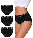 Bobelle Wear Incontinence Underwear for Women, 100ML Leakproof Washable Lace Briefs, Period Panties for Postpartum, 3 Pack Black
