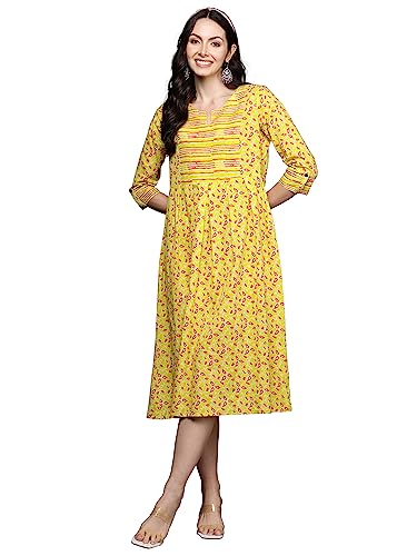 Image of INDO ERA Women's A-Line Floral Cotton Ethnic Midi Dresses(23Prn4774)