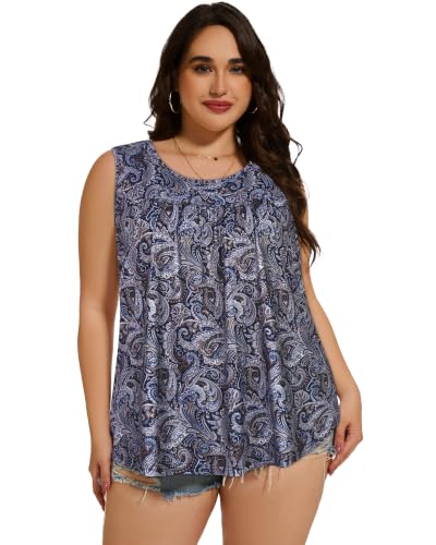 Image of Women Plus Size Tank Top Casual Summer Tops Loose Fit Sleeveless T Shirts Trendy Crewneck Tunic Tees 2026
