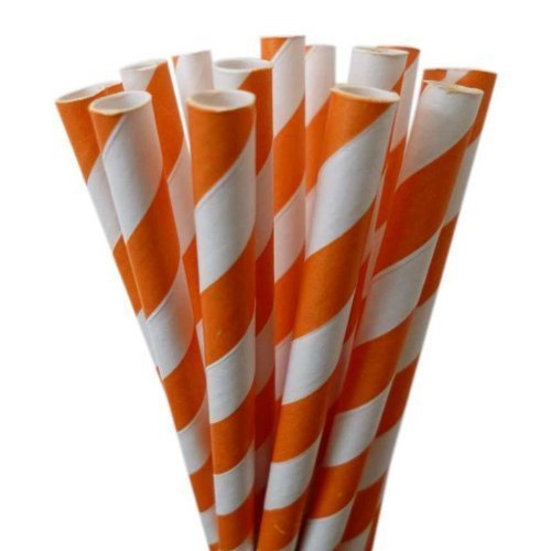 Green Party Goods Candy Cane Striped Paper Straws -Orange and White, 50 Count Box