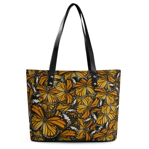 Heaps of Orange Monarch Butterflies Handbag for Women Leather Tote